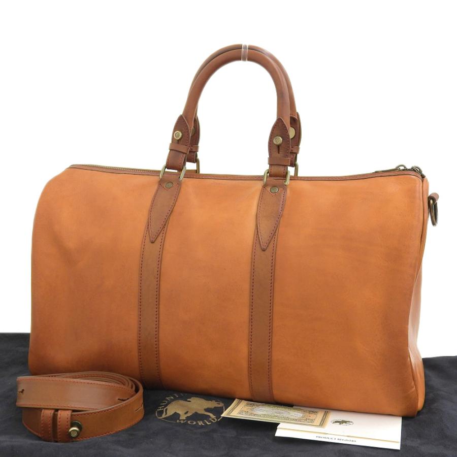超美品 ハンティングワールド HUNTING WORLD 2011年商品 BJA3900 オールレザー 2way ショルダー ボストンバッグ ブラウン メンズ ビジネス 旅 ほぼ未使用 超美品 ハンティングワールド 2011年商品 BJA3900 オールレザー 2way
