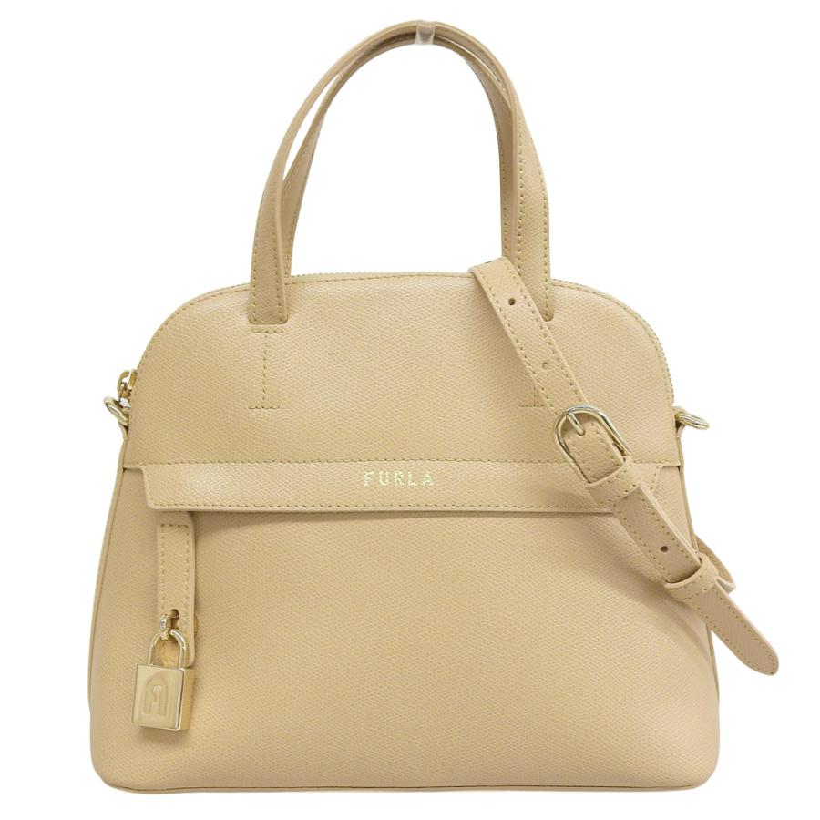 超美品 フルラ Furla 2020年 BAHU ARE バレリーナ レザー 2way ショルダー クロスボディ ハンドバッグ カデナ付 ベージュ レディース 旅 オフィス FURLA（フルラ） 超美品 Furla 2020年 BAHU ARE バレリーナ レザー