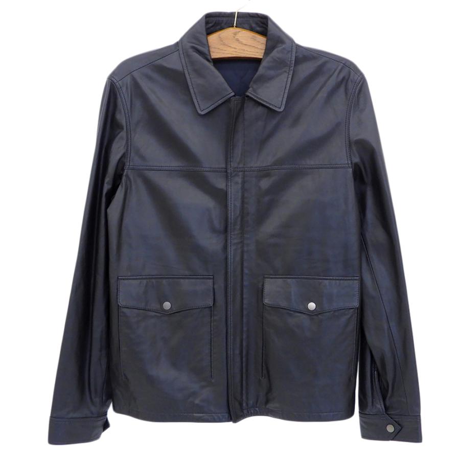 超美品 ダンヒル Dunhill 現行ロゴ ラムレザー ジャケット ブルゾン カーコート カバーオール ジャンパー 黒 メンズ M dunhill（ダンヒル） 超美品 現行ロゴ ラムレザー ジャケット ブルゾン