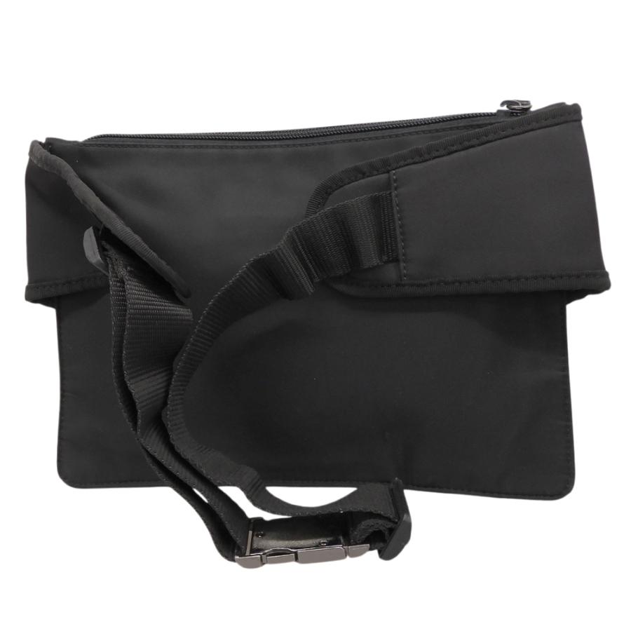 美品 マックスマーラ MAX MARA Mロゴ ナイロン レザー ポケット ウェストポーチ 薄型 ボディバッグ ブラック Max Mara（マックスマーラ） 美品 MAX MARA Mロゴ ナイロン レザー