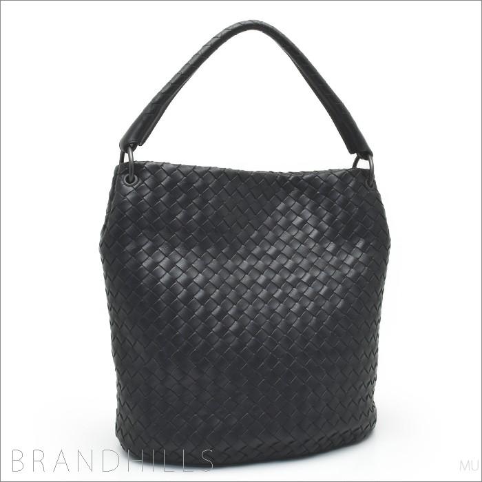 美品　ボッテガヴェネタ　イントレチャート バケツ型　黒 BOTTEGAVENETA バケツ型イントレチャートワンショルダーバック