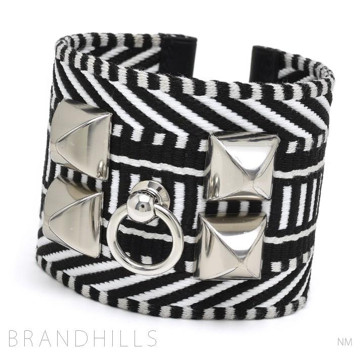 【美品】HERMES／エルメス　コリエドシアン ブレスレット　黒×シルバー　S HERMES（エルメス） コリエドシアン ブレスレット バングル 黒ブラック