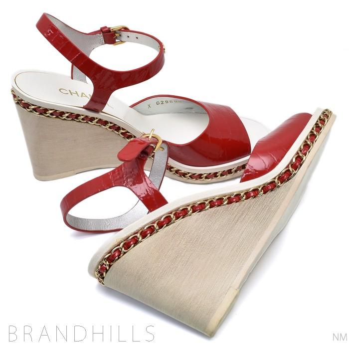 シャネル パンプス サンダル ミュール ココマーク エナメル 赤 レッド