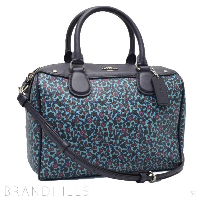 コーチ ハンドバック ミニボストン ネイビー×ブルー フラワー 2WAY  