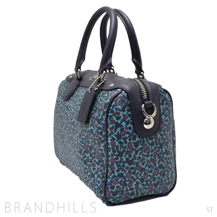 美品 】コーチCOACH 2WAYミニボストンバッグ花柄ネイビー F59445