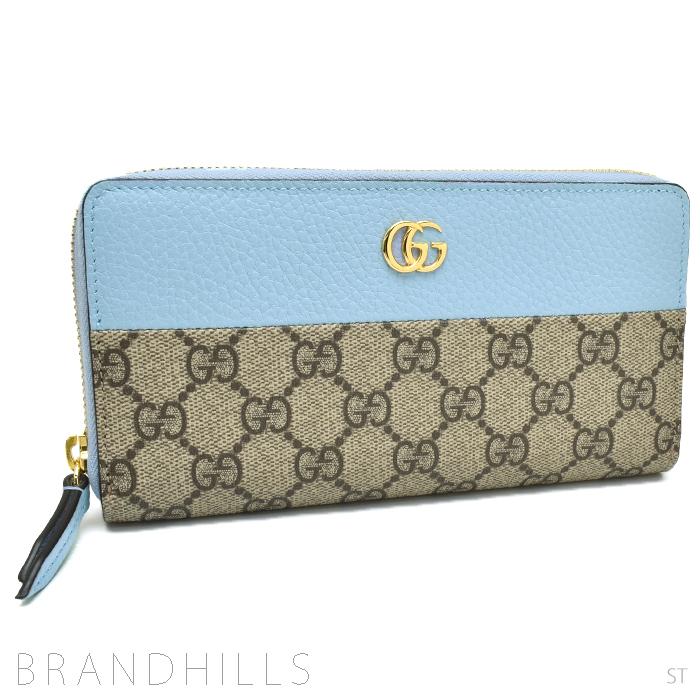 GUCCI グッチ 長財布 GGマーモント ジップアラウンド ライトブルー 