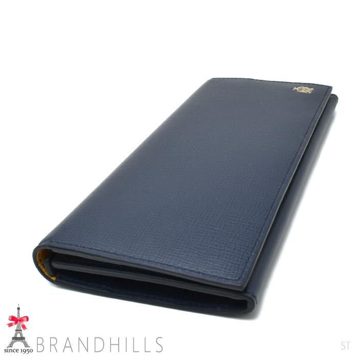 dunhill ダンヒル 長財布 二つ折り フルハム 型押しレザー ネイビー 
