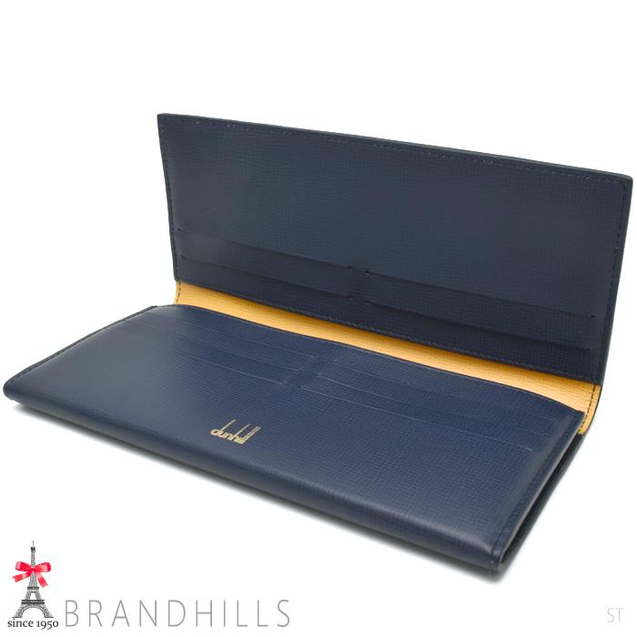 dunhill ダンヒル 長財布 二つ折り フルハム 型押しレザー ネイビー 
