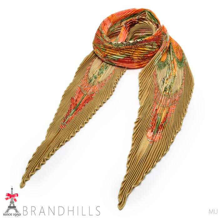 HERMES エルメス プリーツ スカーフ オレンジ ベージュ ほぼ未使用  