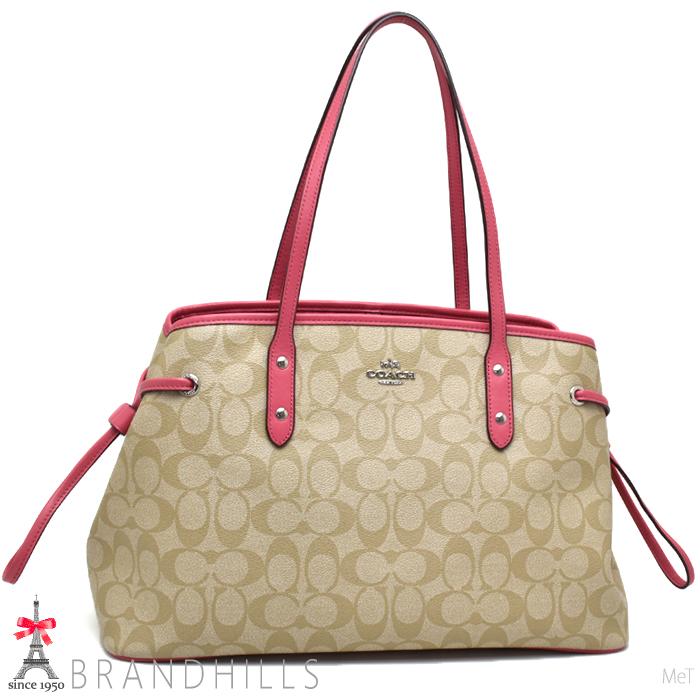 COACH コーチ トートバッグ シグネチャー PVC レザー ベージュ/ピンク  