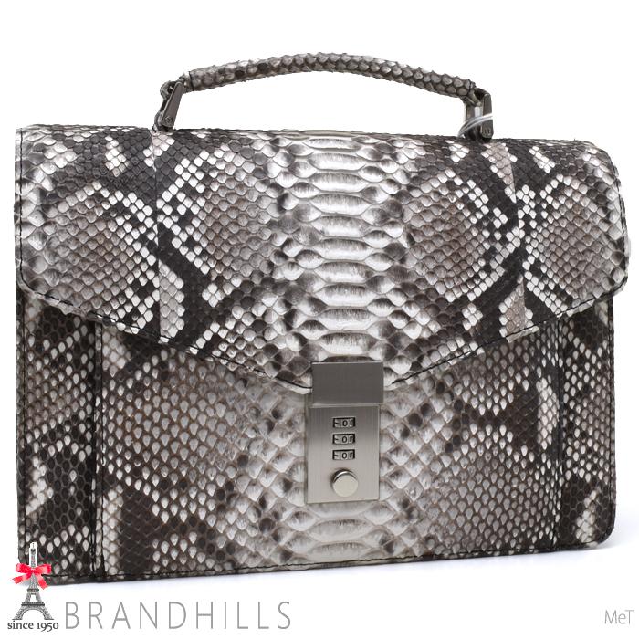 パイソン セカンドバッグ メンズ ナチュラル マット加工 スネーク 錦