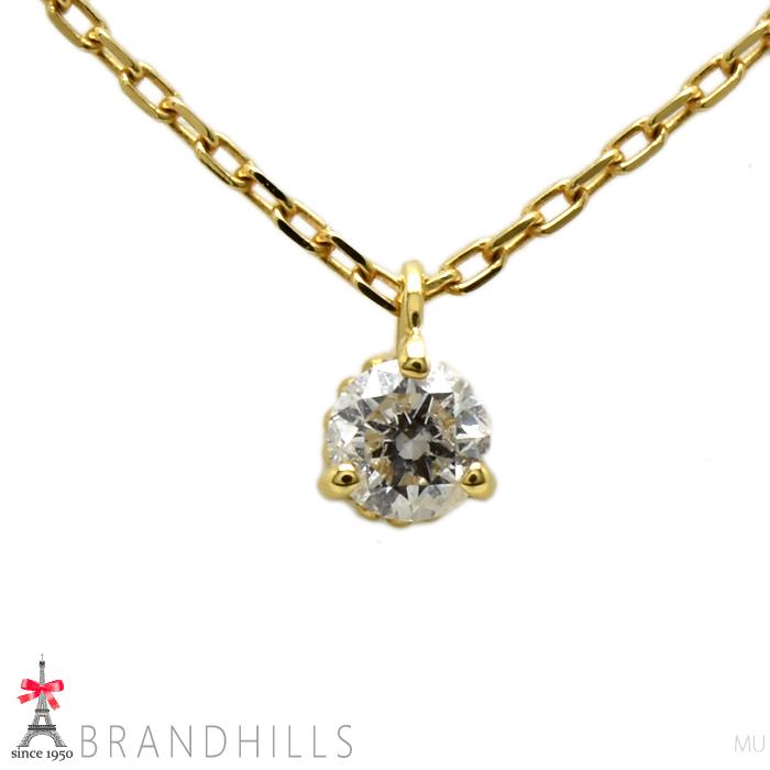 agete アガット ダイヤモンド 1粒 0.05ct ネックレス K18金 YG 