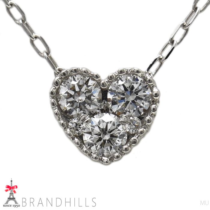 ダイヤモンド 0.19ct ネックレス K18金 750WG ホワイトゴールド ハート  