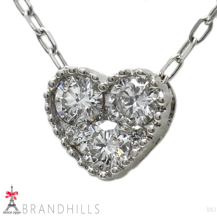 ダイヤモンド 0.19ct ネックレス K18金 750WG ホワイトゴールド ハート 