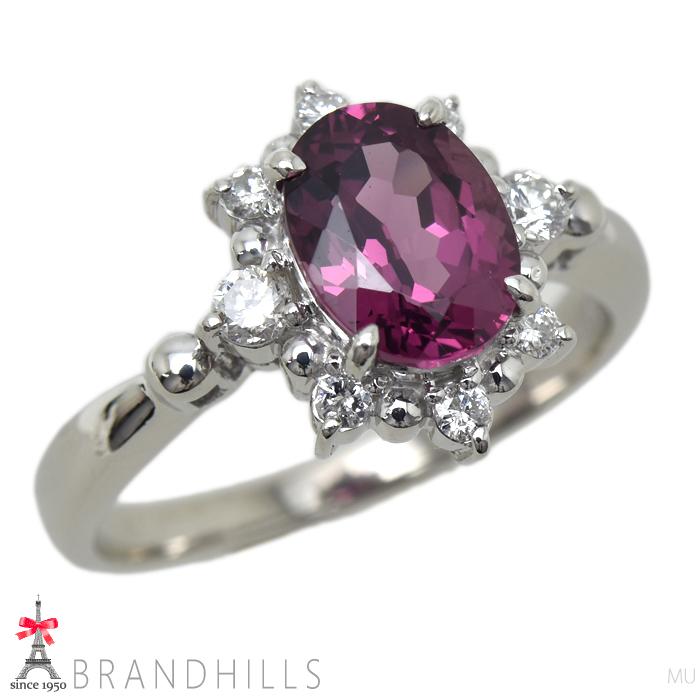 ガーネット 1.92ct ダイヤモンド 0.21ct リング 鑑別書付 PT900 