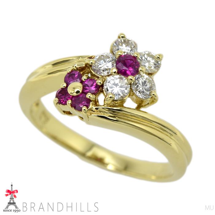 ルビー 0.20ct ダイヤモンド 0.34ct リング K18金 750YG イエロー 