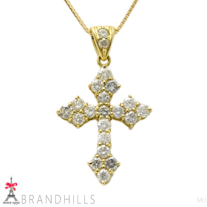 ダイヤモンド 1.00ct クロス ネックレス K18金 750YG イエロー 