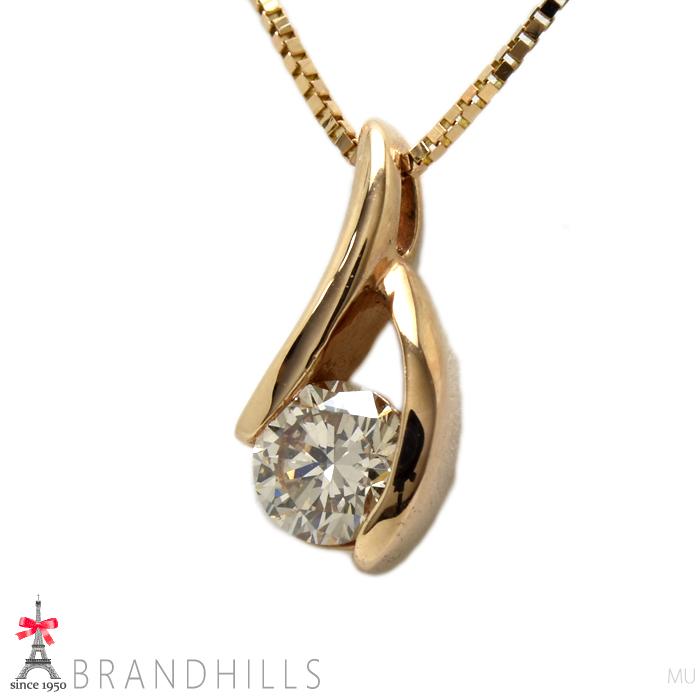 ダイヤモンド 0.30ct ネックレス K18金 750PG ピンクゴールド 2.2g 極 