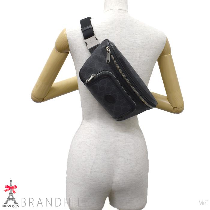美品 グッチ ベルトバッグ ショルダーバッグ GGスプリーム PVC ブラック系 GUCCI（グッチ） ベルトバッグ メンズ レディース GGスプリーム