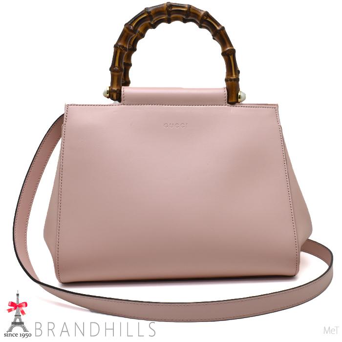 【美品】GUCCI　ハンドバッグ ニムフェア バンブー ピンク GUCCI グッチ バンブー ニムフェア ピンク カーフ バンブー 2WAYバッグ