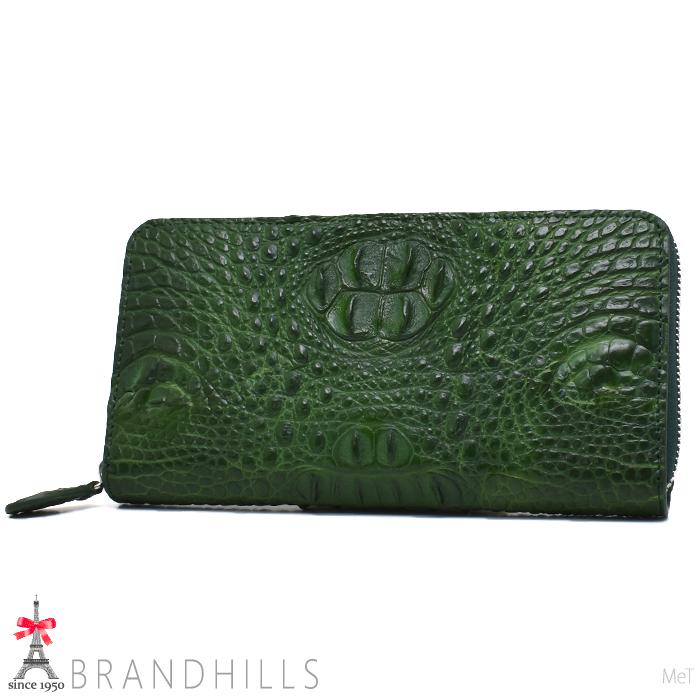 クロコダイル 長財布 メンズ レディース グリーン マット加工 ラウンドファスナー ホーンバッグ 背ワニ 新品 クロコダイル 長財布 メンズ レディース グリーン マット加工 ラウンド