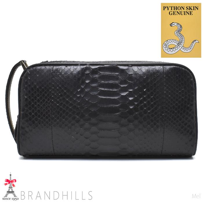 パイソン セカンドバッグ メンズ ブラック マット加工 Wファスナー ラージ 幅26cm 紳士用 スネーク 錦ヘビ 新品 パイソン セカンドバッグ メンズ ブラック マット加工 Wファスナー