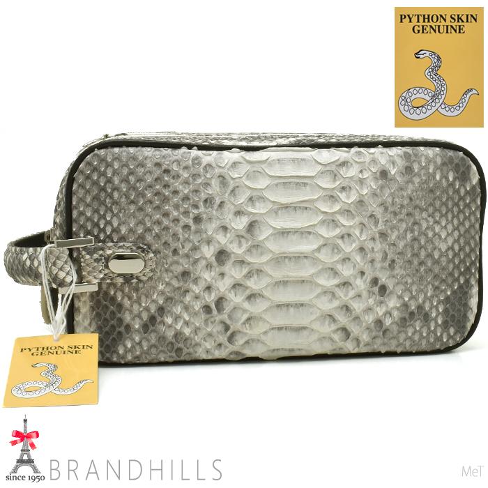 パイソン セカンドバッグ メンズ ナチュラル マット加工 Wファスナー コンパクト 幅22cm 紳士用 錦ヘビ 新品 パイソン セカンドバッグ メンズ ナチュラル マット加工 Wファスナー