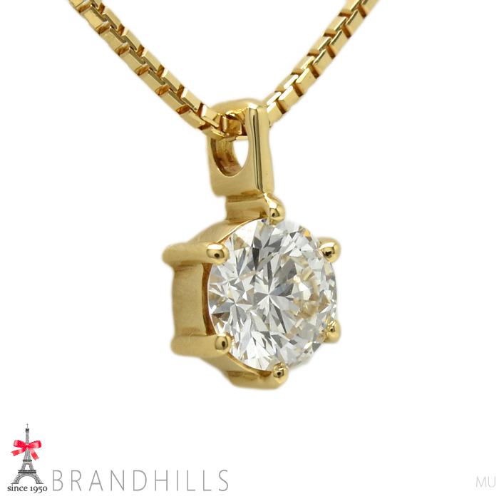 ダイヤモンド 0.418ct ネックレス 一粒 K18金 750YG イエローゴールド 
