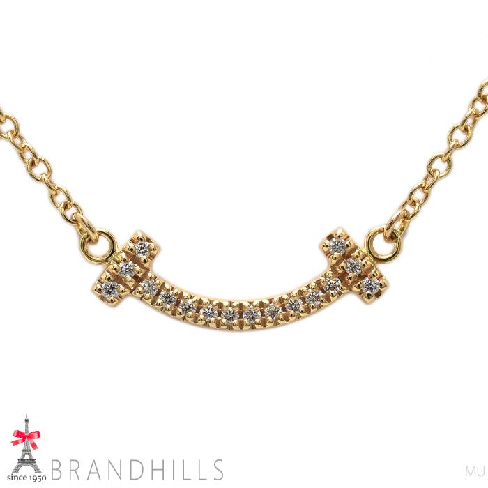 【美品】ティファニーT スマイル ミニ ネックレス ダイヤモンド ピンクゴールド TIFFANY&Co.（ティファニー） ダイヤモンド ネックレス T スマイル