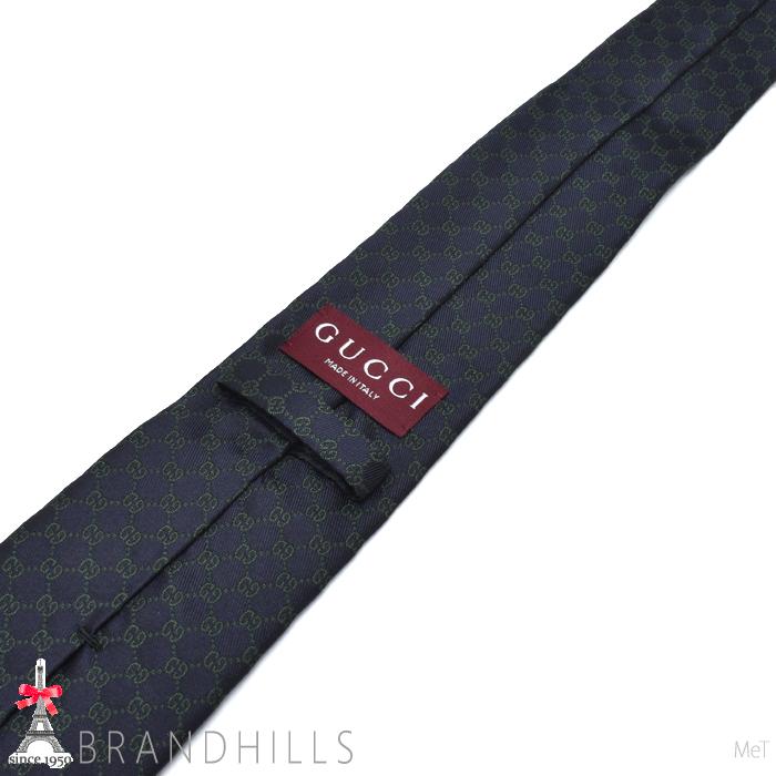 グッチ ネクタイ GG ジャガード シルク100％ ネイビー グリーン 剣先幅7cm GUCCI ほぼ未使用 【中古】 GUCCI（グッチ） ネクタイ GG ジャガード シルク100％ ネイビー