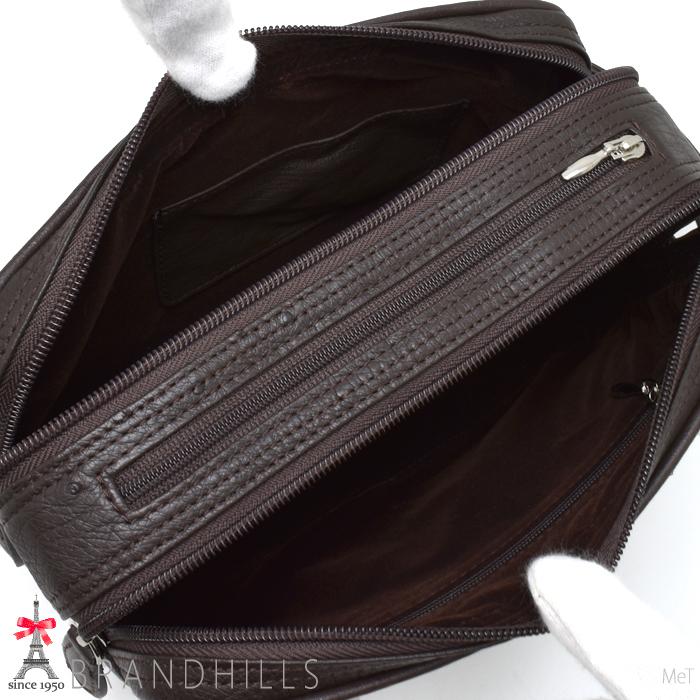 オーストリッチ セカンドバッグ メンズ ブラウン Wファスナー コンパクト 紳士用 新品_4