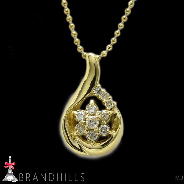 ダイヤモンド 0.20ct ネックレス K18金 750YG イエローゴールド しずく 