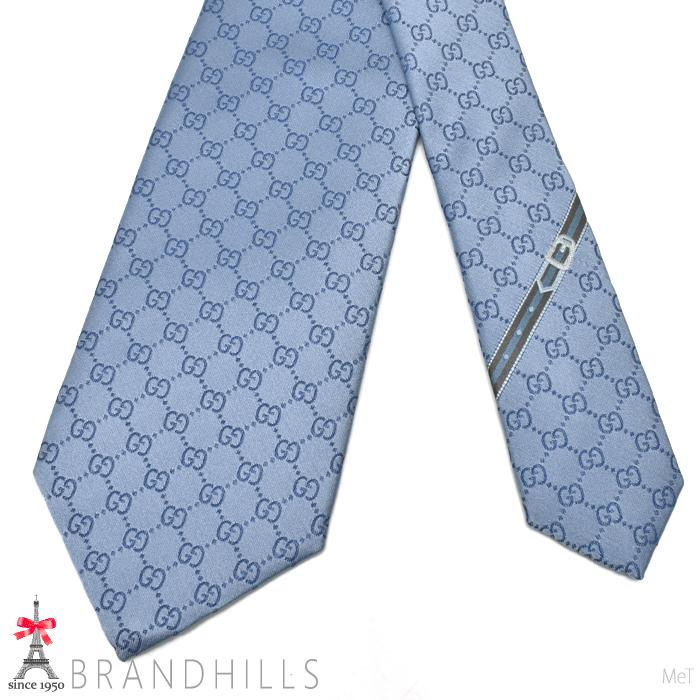 GUCCI（グッチ） ネクタイ GGパターン シルク100％ ブルー 剣先幅8cm