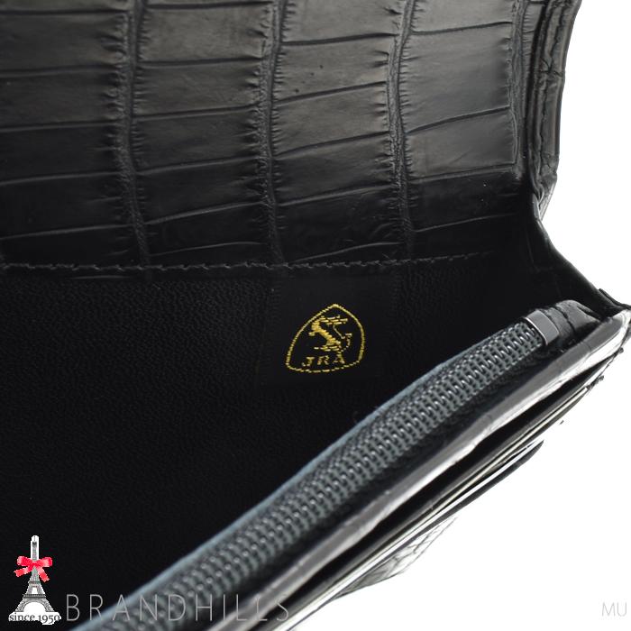 クロコダイル 長財布 メンズ  ブラック マット加工 一枚革 センター取り 無双 日本製 JRA 新品の画像