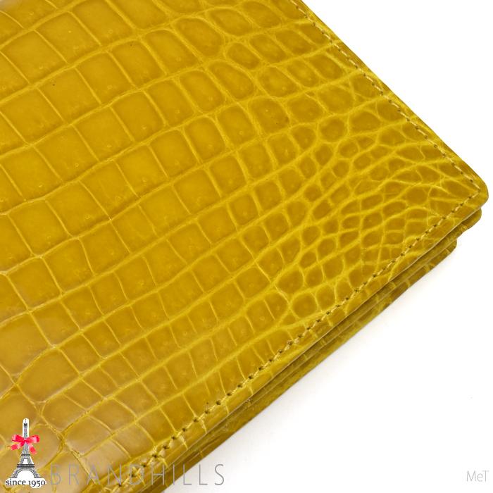 クロコダイル 長財布 メンズ レディース イエロー シャイニング加工 一枚革 センター取り 無双 日本製 JRA 新品の画像
