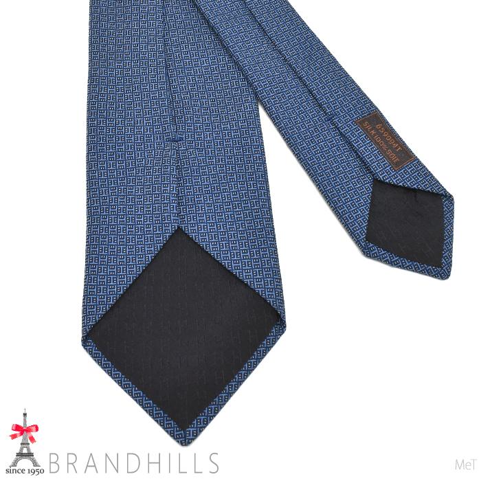 HERMES（エルメス） ネクタイ Hロゴ シルク100％ ブルー 剣先幅8cm