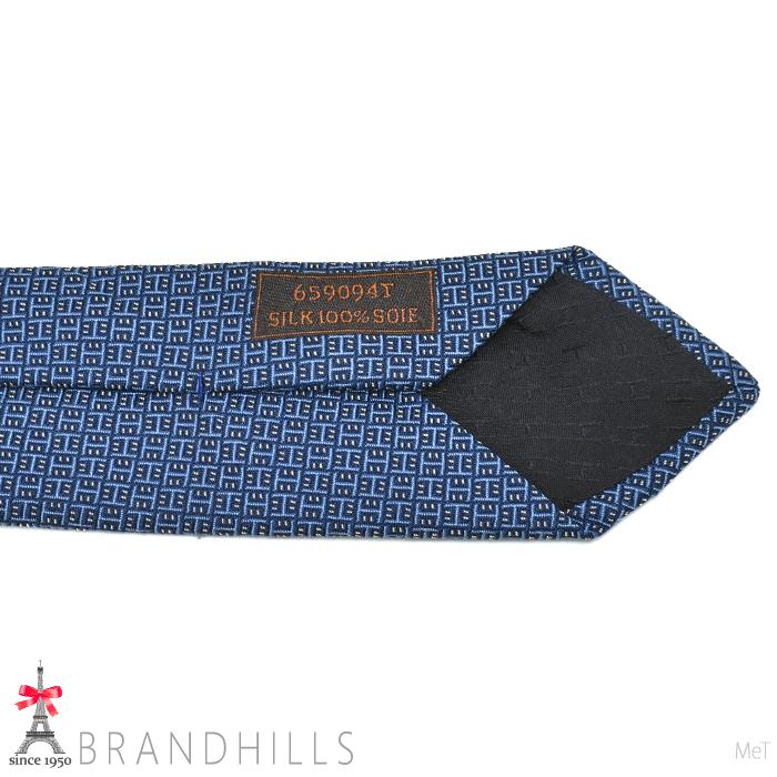 HERMES（エルメス） ネクタイ Hロゴ シルク100％ ブルー 剣先幅8cm