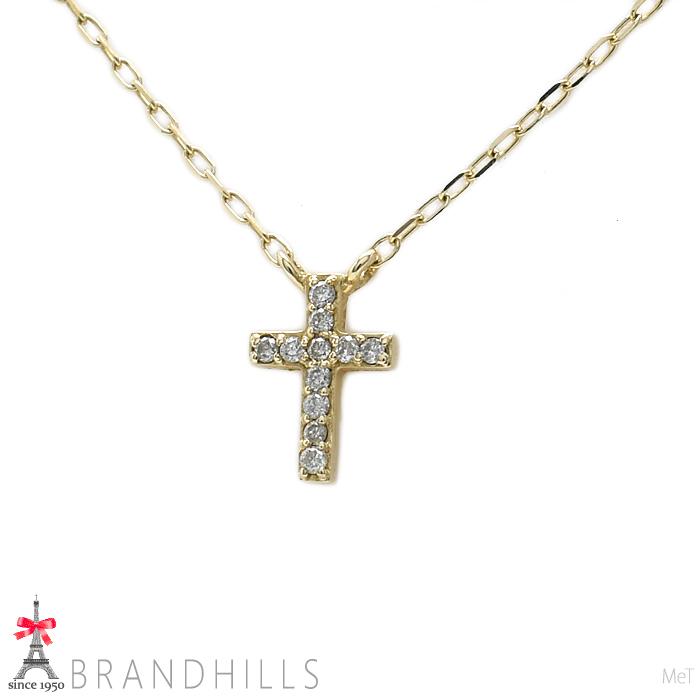 エテ ダイヤモンド 0.03ct ネックレス クロスモチーフ K10金 750YG