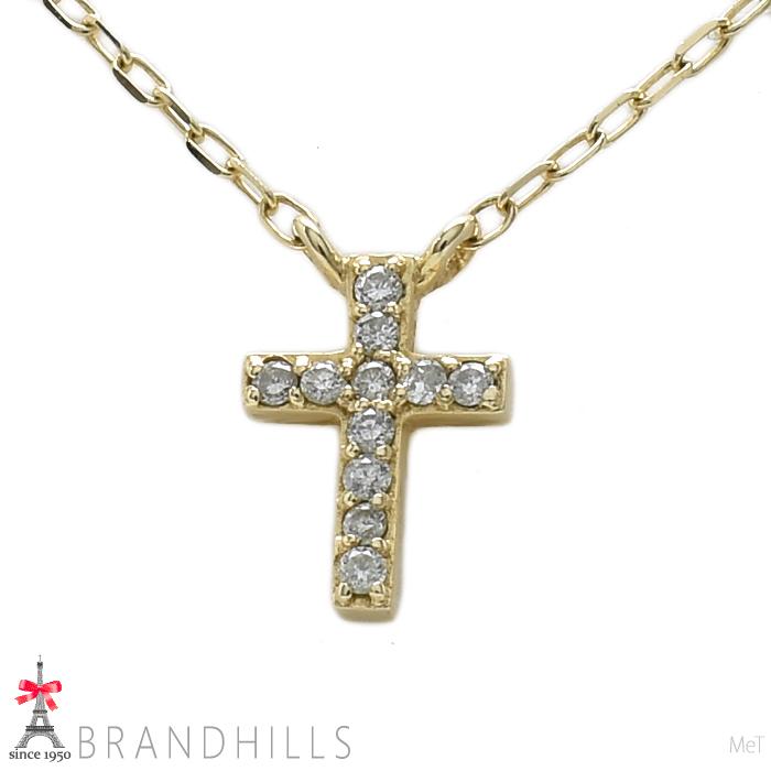 エテ ダイヤモンド 0.03ct ネックレス クロスモチーフ K10金 750YG
