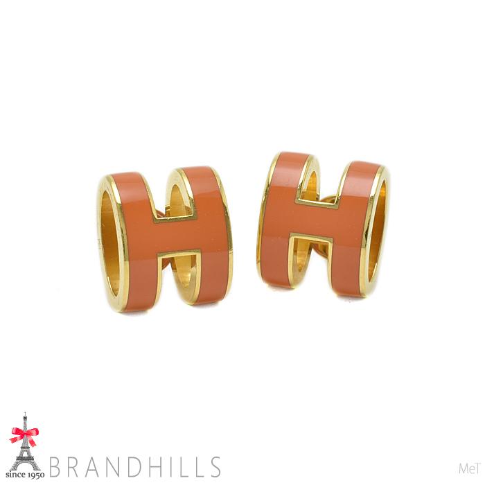 ポップアッシュピアス Hロゴ HERMÈSエルメス ゴールド×オレンジ H POP MINI ミニ ポップアッシュ レディース ピアス HERMES エルメス 美品 アクセサリー