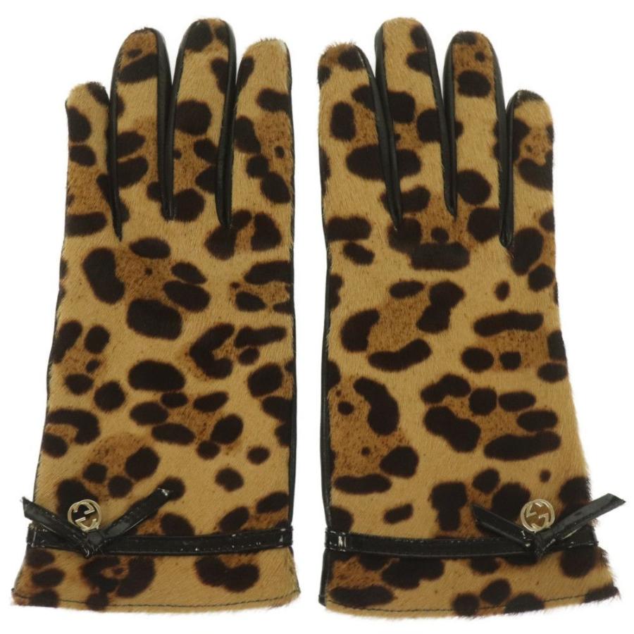 大人も着やすいシンプルファッション グッチ Gucci 中古ab レディース アニマル ヒョウ柄 1 2 サイズ7 レザー ハラコ グローブ 手袋 財布 帽子 ファッション小物