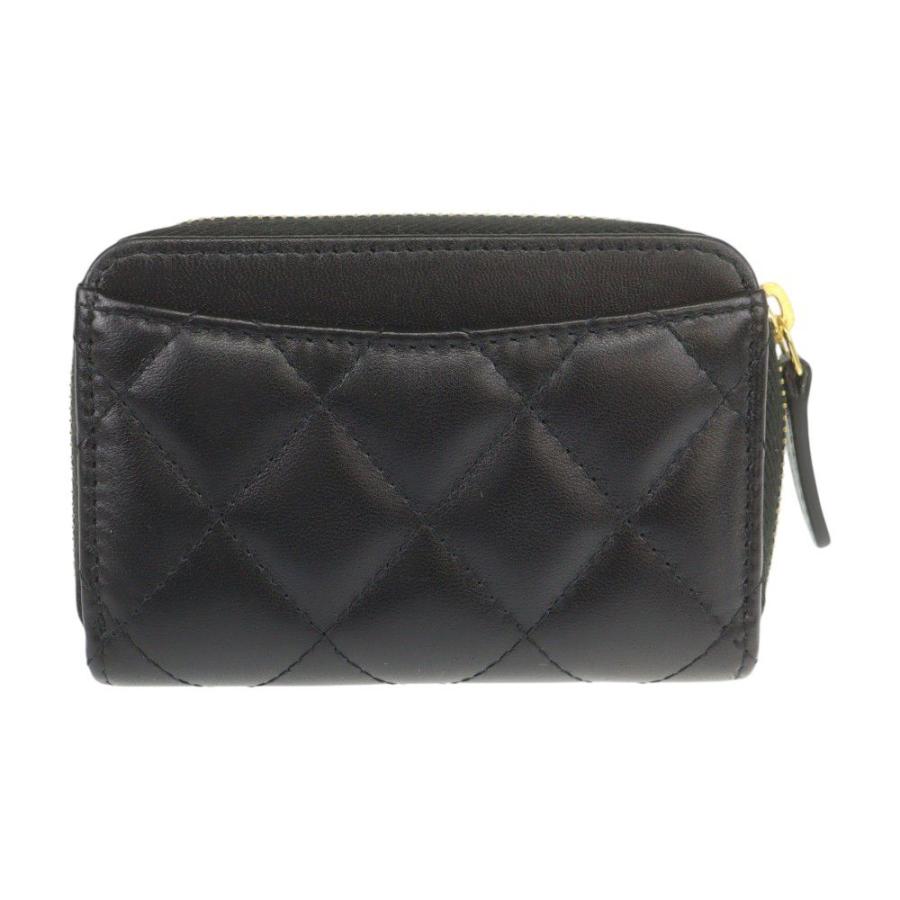 未使用 シャネル CHANEL カードケース マトラッセ ブラック ゴールド金具 ラムスキン コインケース 中古A 284447の画像