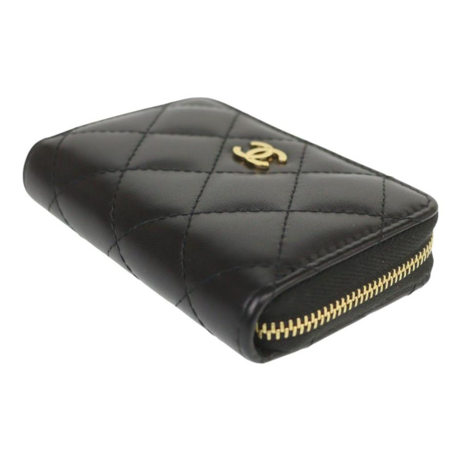 未使用 シャネル CHANEL カードケース マトラッセ ブラック ゴールド金具 ラムスキン コインケース 中古A 284447の画像