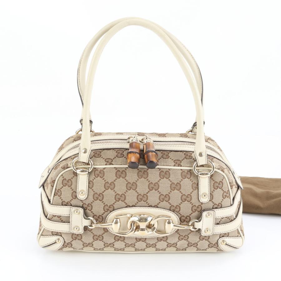 極美品 グッチ GGキャンバス ホースビット バンブー 159399 レザー