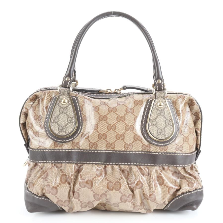 美品 グッチ GG クリスタル ミニ ボストン レザー トート バッグ