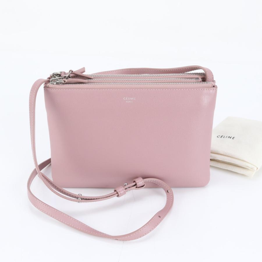極美品 セリーヌ トリオ レザー ショルダーバッグ 斜め掛け クロス