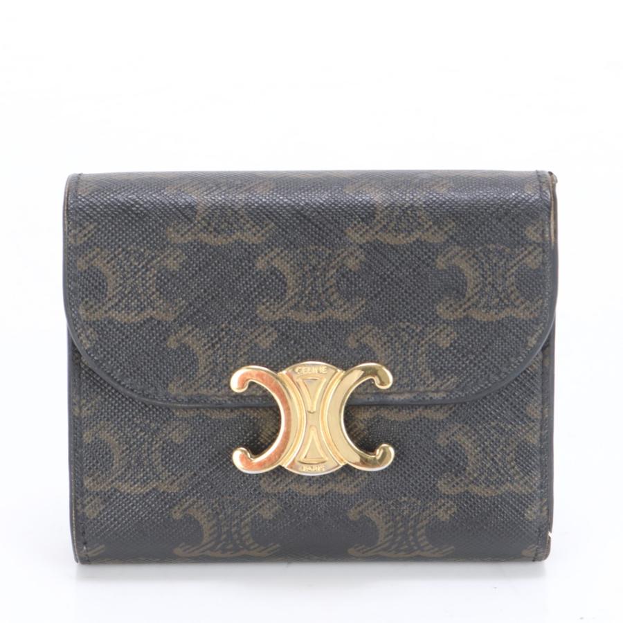 極美品　CELINE セリーヌ　三つ折り財布　トリオンフ 極美品 セリーヌ トリオンフ スモールフラップウォレット レザー 三