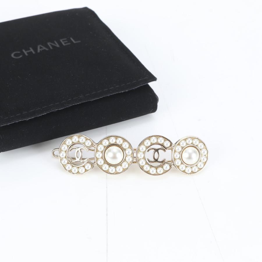 極美品 シャネル B21 P ココマーク パール バレッタ ゴールド ヘア