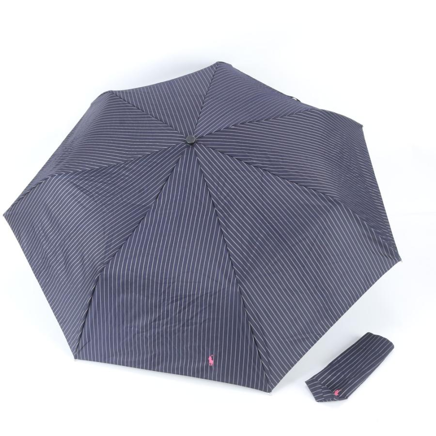 美品 ポロ・ラルフローレン タグ付 晴雨兼用 ストライプ 折り畳み 日傘