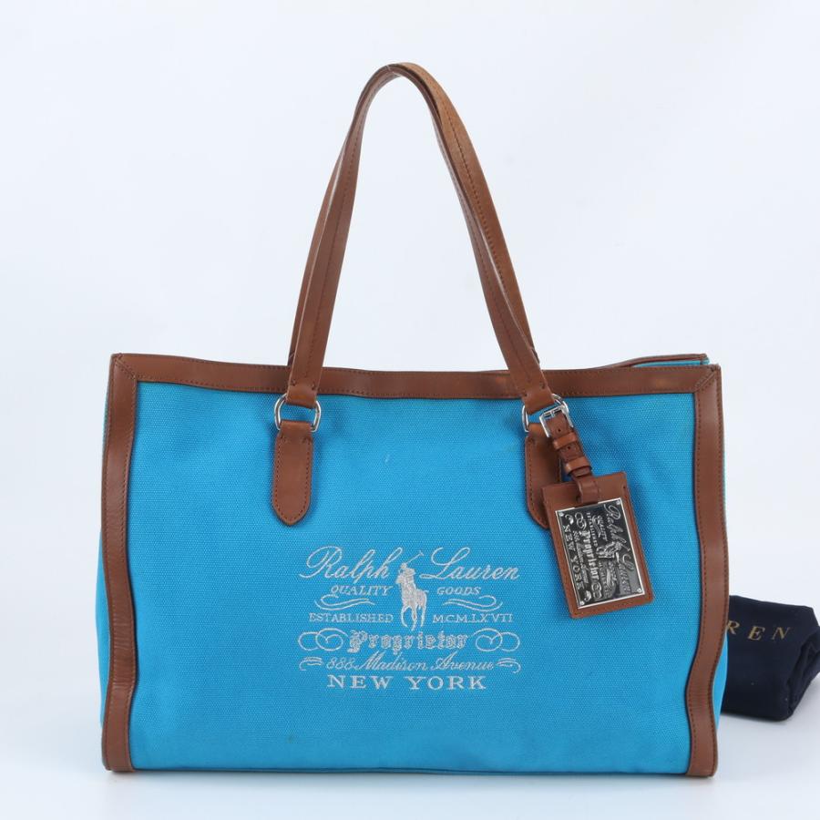 美品 ラルフローレン レザー キャンバス トート バッグ ショルダー